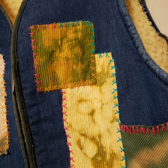 Cosmic Van Napping Vest Custom Hand Stitched Denim Visible Mending Patch Mosaic - Picture 6 of 12